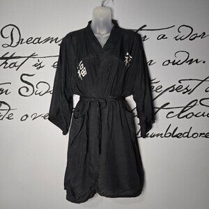 Vintage Unisex Black Rayon Kimono from Singapore, OS